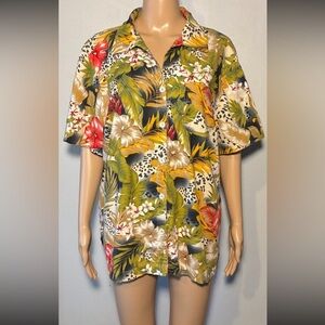 Vintage Erika Women's Shirt Size 1X Floral Short Sleeve Button Up Cotton Blend